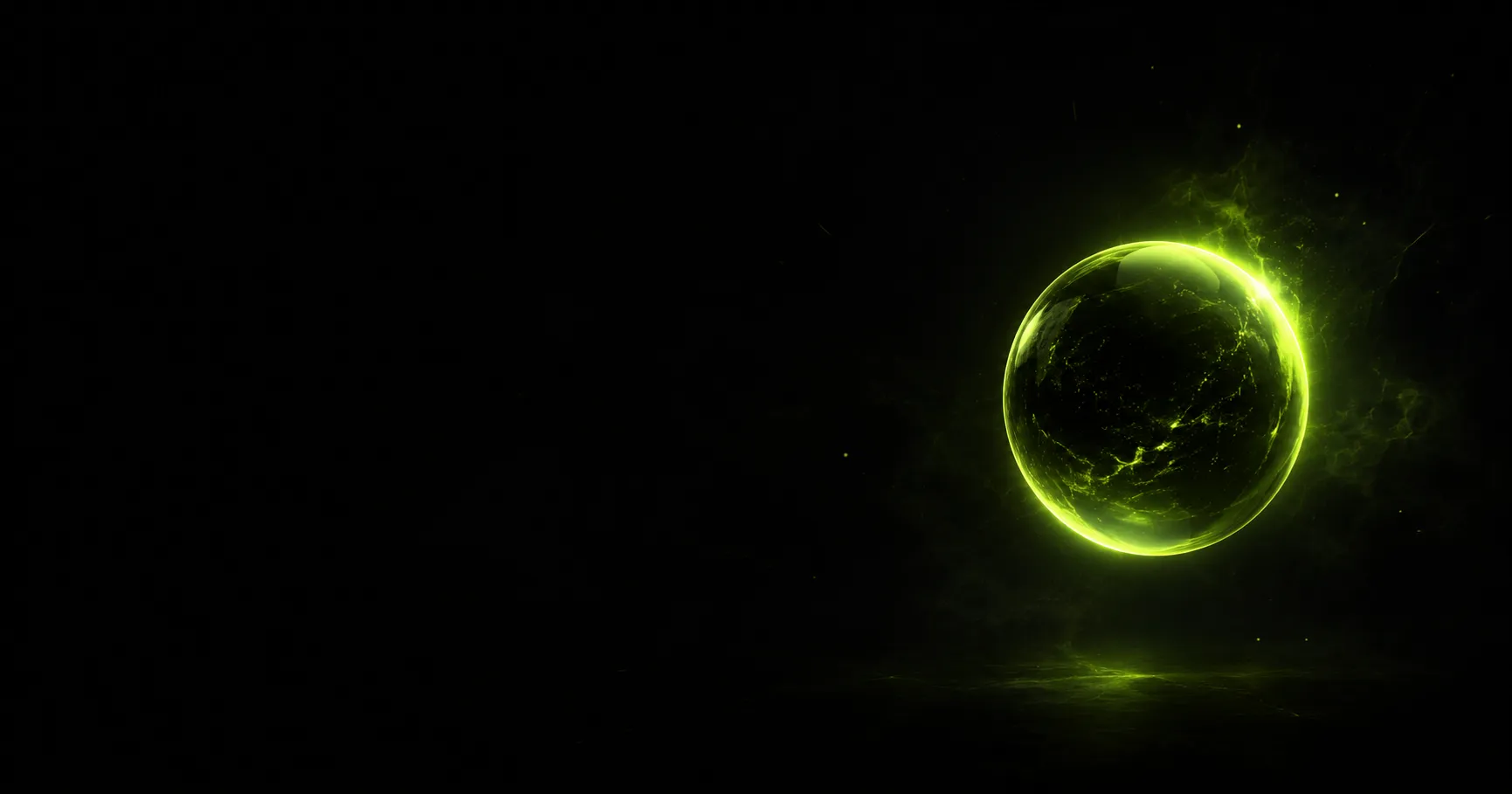 Esfera de luz verde-limão premium sobre fundo preto